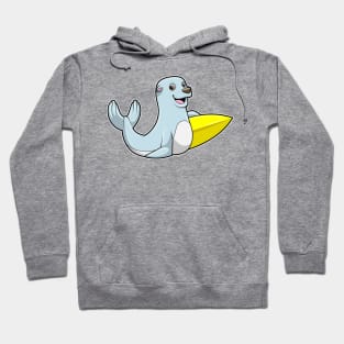 Seal at Surfing with Surfboard Hoodie